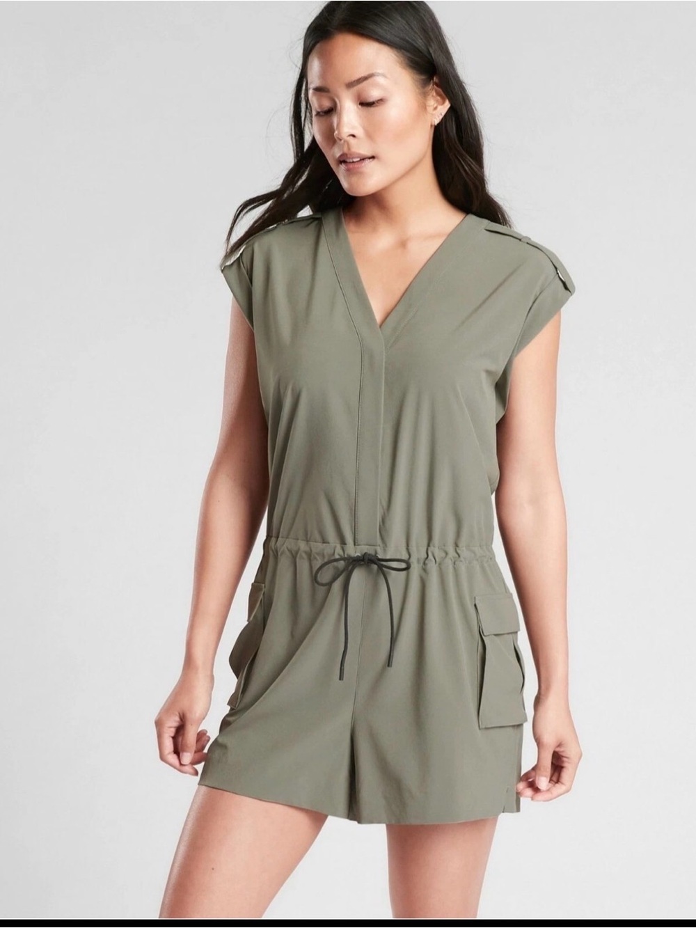 Athleta Sutton Olive Green V-Neck Romper Size 12